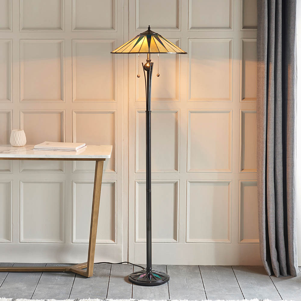 Read more about Dark star tiffany cream glass floor lamp in black