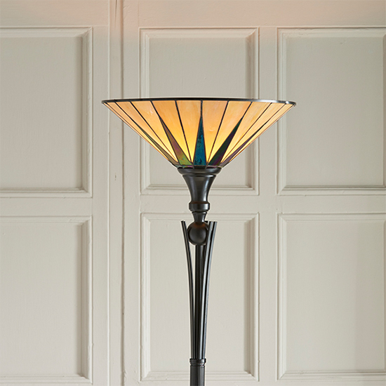Dark Star Tiffany Glass Uplighter Floor Lamp In Dark Bronze