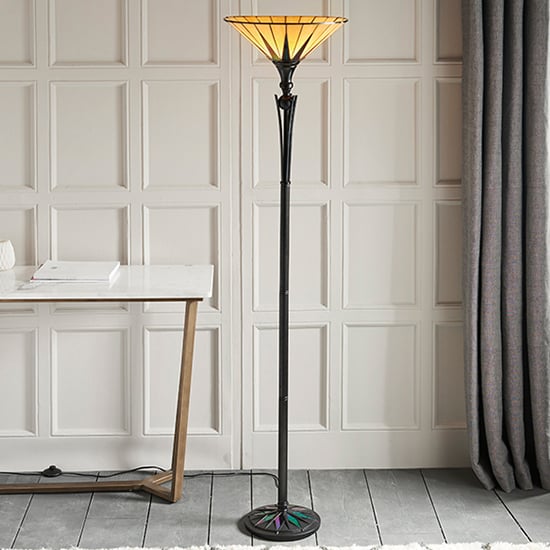 Photo of Dark star tiffany glass uplighter floor lamp in dark bronze