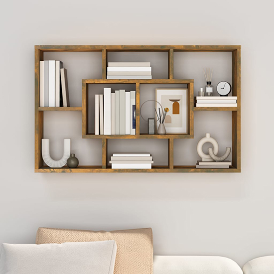 Darko Rectangular Wooden Wall Shelf In Smoked Oak