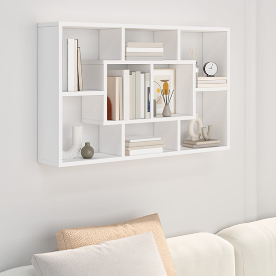 Darko Rectangular High Gloss Wall Shelf In White Furniture in Fashion