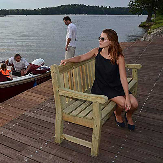 Darko Medium Wooden Garden Seating Bench In Green Natural