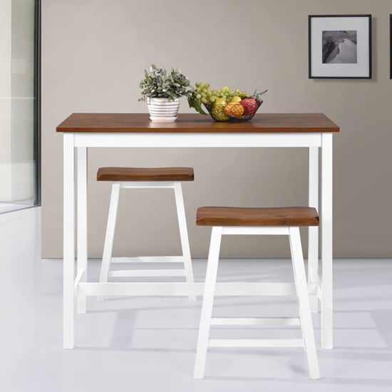 Darla Wooden Bar Table With 2 Bar Stools In Brown And White_2