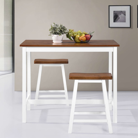 Darla Wooden Bar Table With 2 Bar Stools In Brown And White