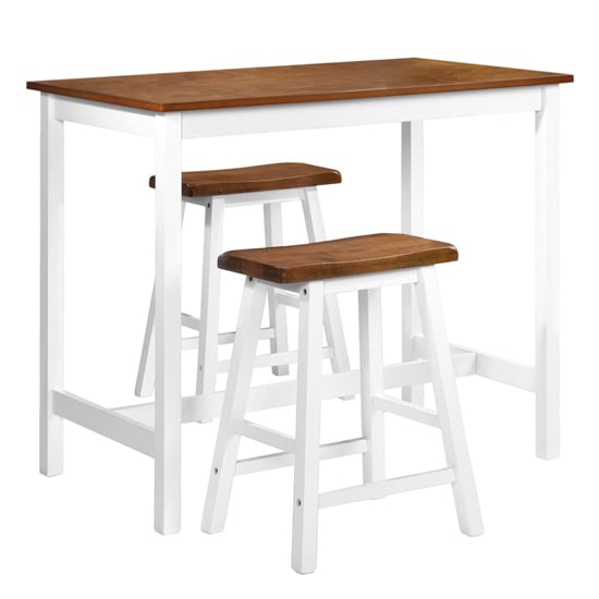 Darla Wooden Bar Table With 2 Bar Stools In Brown And White_3