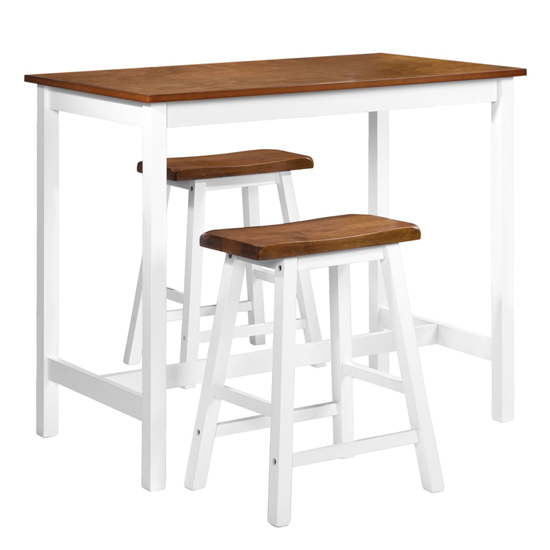 Darla Wooden Bar Table With 2 Bar Stools In Brown And White