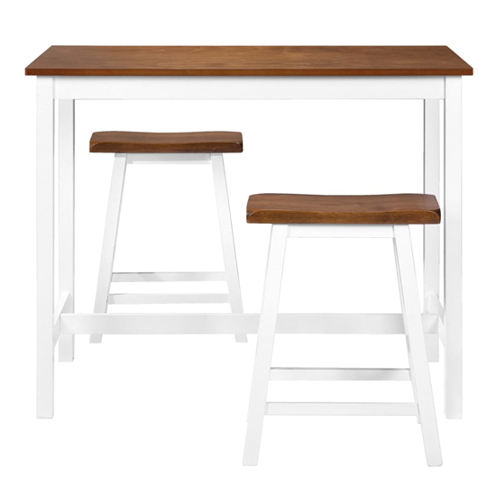 Darla Wooden Bar Table With 2 Bar Stools In Brown And White