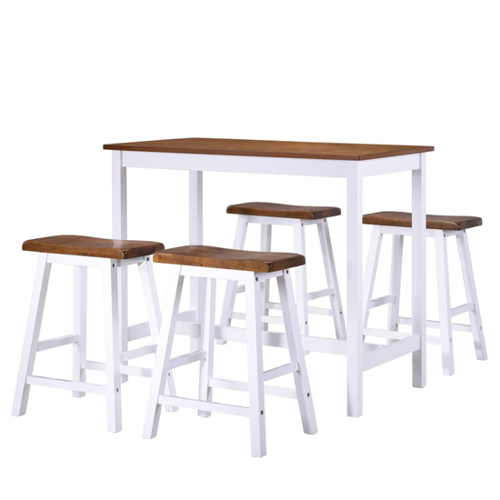 Darla Wooden Bar Table With 4 Bar Stools In Brown And White
