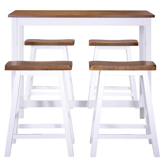 Darla Wooden Bar Table With 4 Bar Stools In Brown And White_4