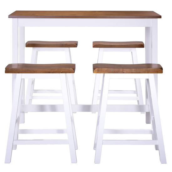 Darla Wooden Bar Table With 4 Bar Stools In Brown And White