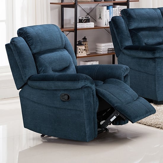 Read more about Darley upholstered recliner fabric armchair in blue