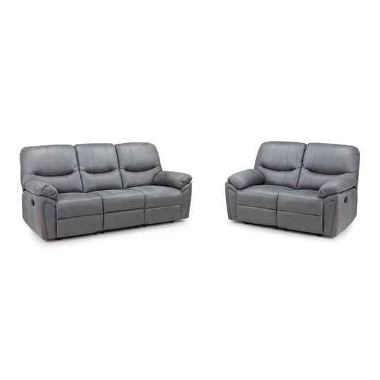 Photo of Darrin faux leather recliner 3 + 2 seater sofa set in grey