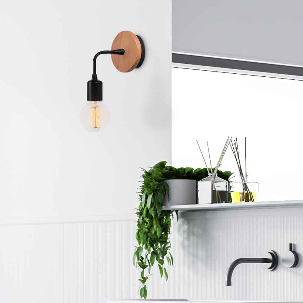 Dartini Metal Wall Lamp in Black and Oak