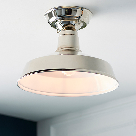 Product photograph of Darton Gloss White Inner Shade Ceiling Light In Polished Nickel from Furniture in Fashion