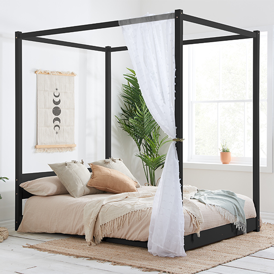 Photo of Darwin four poster pine wood double bed in black