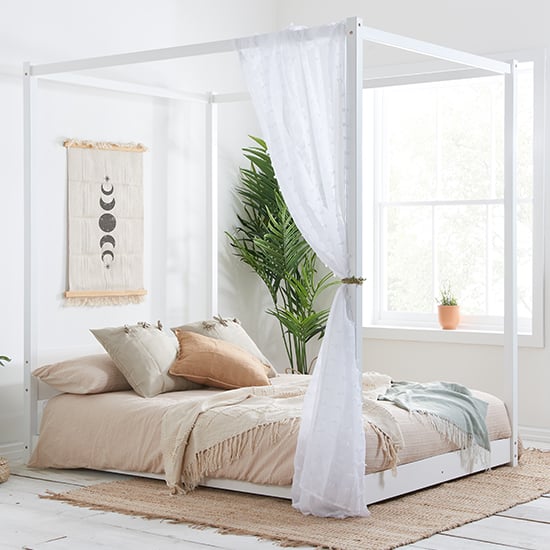 Product photograph of Darwin Four Poster Pine Wood Double Bed In White from Furniture in Fashion