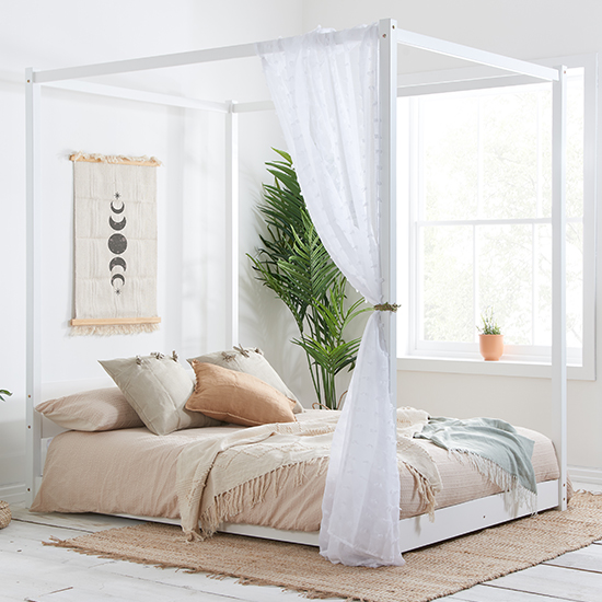 Product photograph of Darwin Four Poster Pine Wood King Size Bed In White from Furniture in Fashion