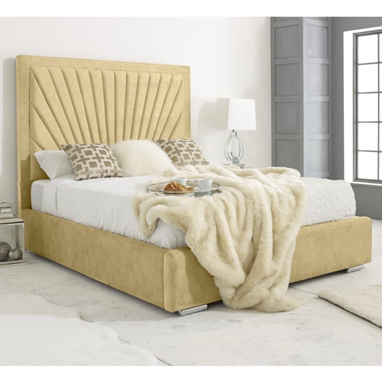 Product photograph of Darwin Plush Velvet Double Bed In Beige from Furniture in Fashion