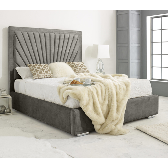 Darwin Plush Velvet Double Bed In Grey