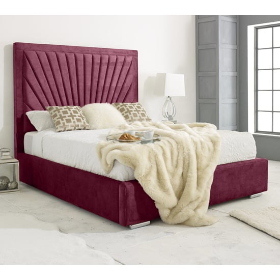 Product photograph of Darwin Plush Velvet Double Bed In Maroon from Furniture in Fashion