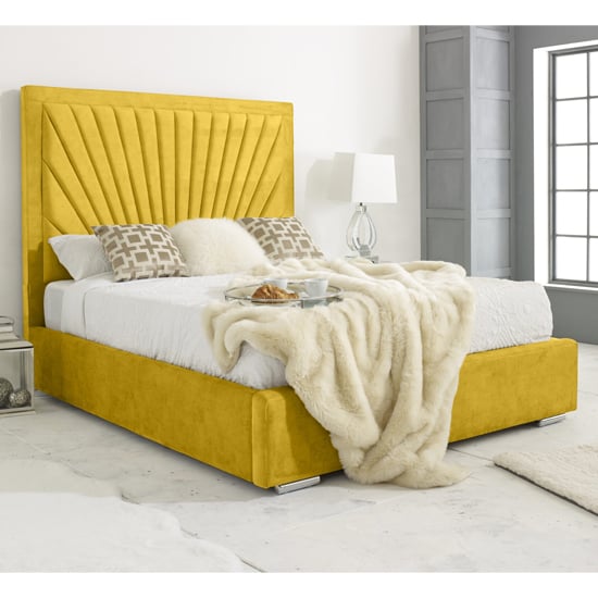 Darwin Plush Velvet Double Bed In Mustard Gold