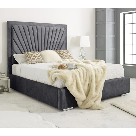 Product photograph of Darwin Plush Velvet Double Bed In Steel from Furniture in Fashion
