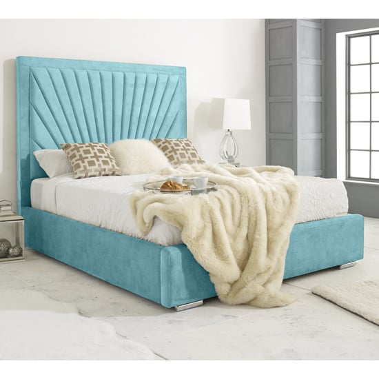 Product photograph of Darwin Plush Velvet Double Bed In Teal from Furniture in Fashion