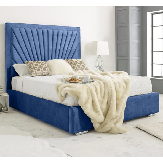 Darwin Plush Velvet Small Double Bed In Blue