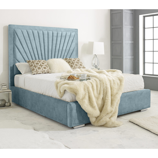 Darwin Plush Velvet Small Double Bed In Duck Egg Furniture in Fashion