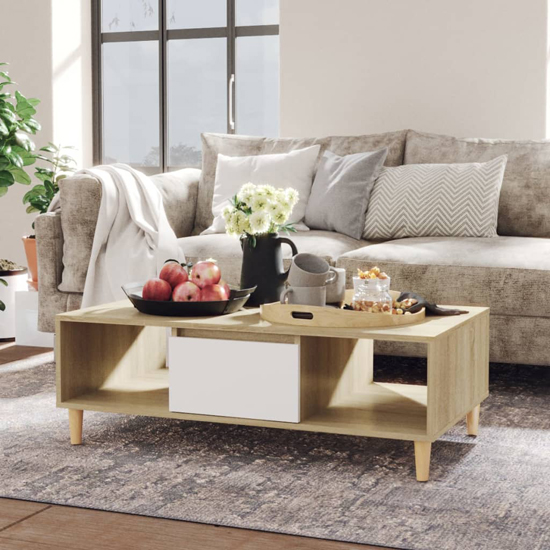 Photo of Dastan wooden coffee table with 1 door in white and sonoma oak