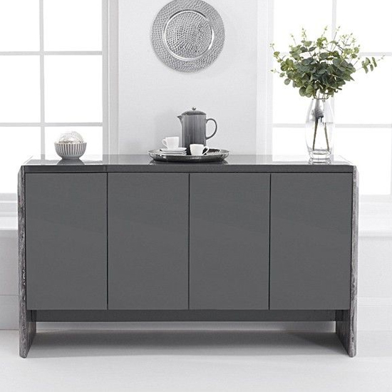 Datchet Marble Sideboard With 4 High Gloss Doors In Grey_2