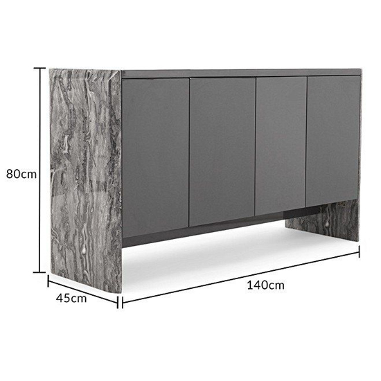 Datchet Marble Sideboard With 4 High Gloss Doors In Grey_6