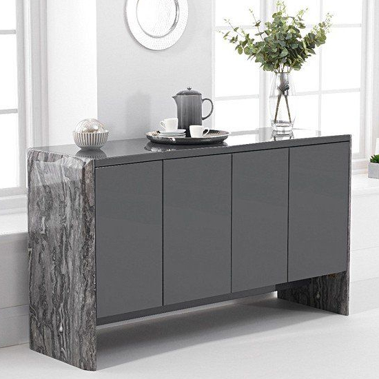 Datchet Marble Sideboard With 4 High Gloss Doors In Grey