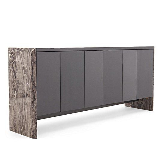 Datchet Marble Sideboard With 6 High Gloss Doors In Grey_5