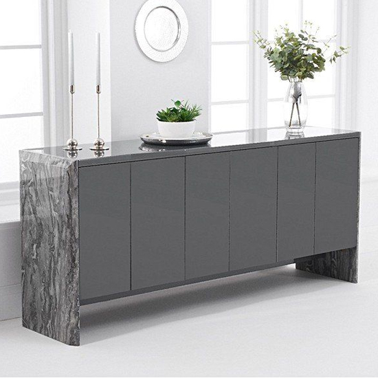 Datchet Marble Sideboard With 6 High Gloss Doors In Grey