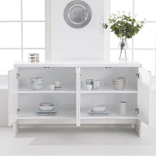 Datchet Marble Sideboard With 4 High Gloss Doors In White_3