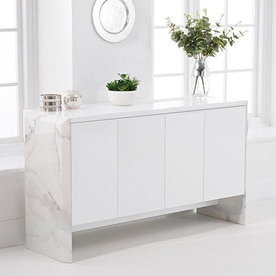 Datchet Marble Sideboard With 4 High Gloss Doors In White