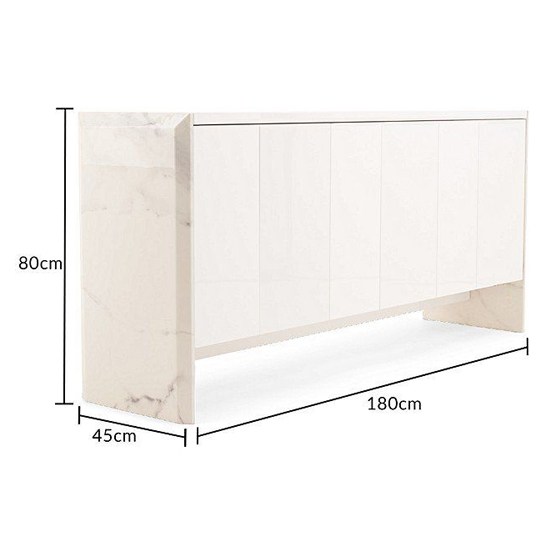 Datchet Marble Sideboard With 6 High Gloss Doors In White_6