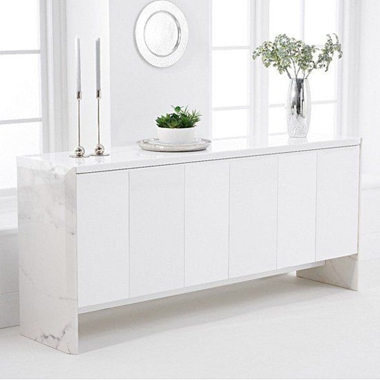 Datchet Marble Sideboard With 6 High Gloss Doors In White
