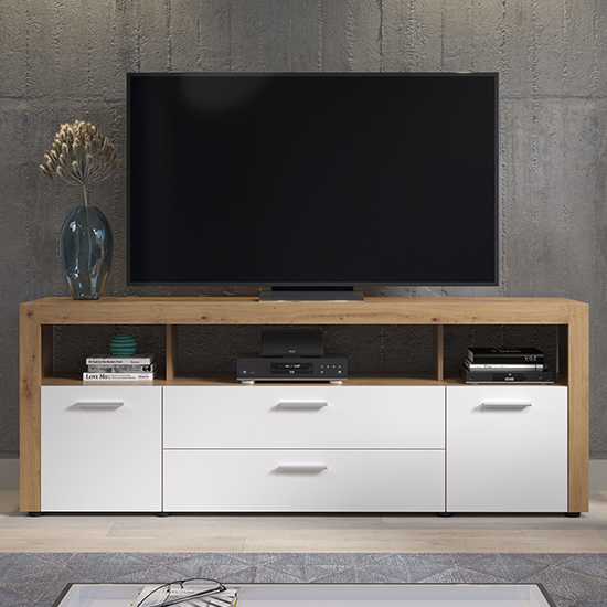 Davao Wooden TV Stand With 2 Doors 2 Drawers In White And Oak_2