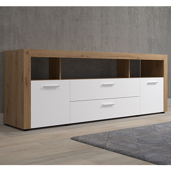 Davao Wooden TV Stand With 2 Doors 2 Drawers In White And Oak_3