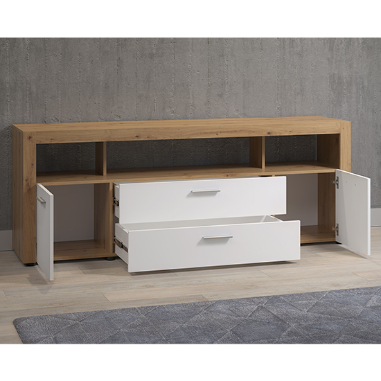 Davao Wooden TV Stand With 2 Doors 2 Drawers In White And Oak_4