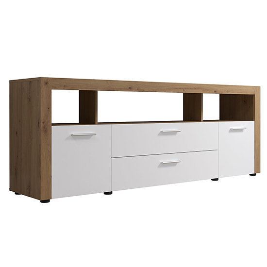 Davao Wooden TV Stand With 2 Doors 2 Drawers In White And Oak_6