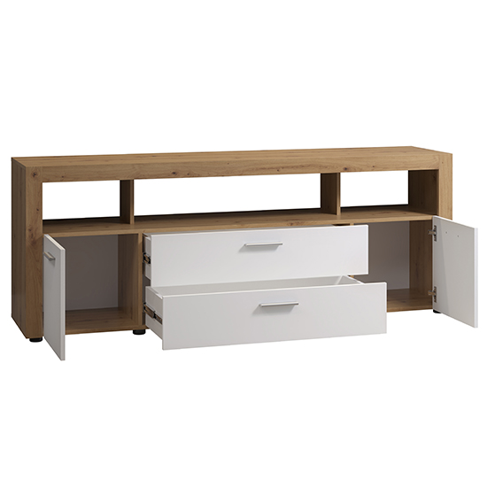 Davao Wooden TV Stand With 2 Doors 2 Drawers In White And Oak_7