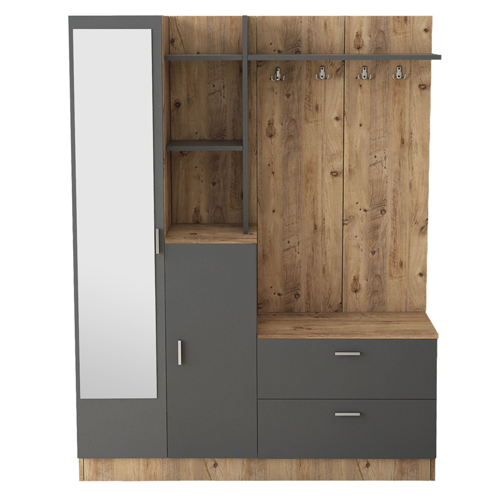 Davero Wooden Hallway Storage Cabinet With 1 Glass Door 2 Drawers In Atlantic Pine And Anthracite