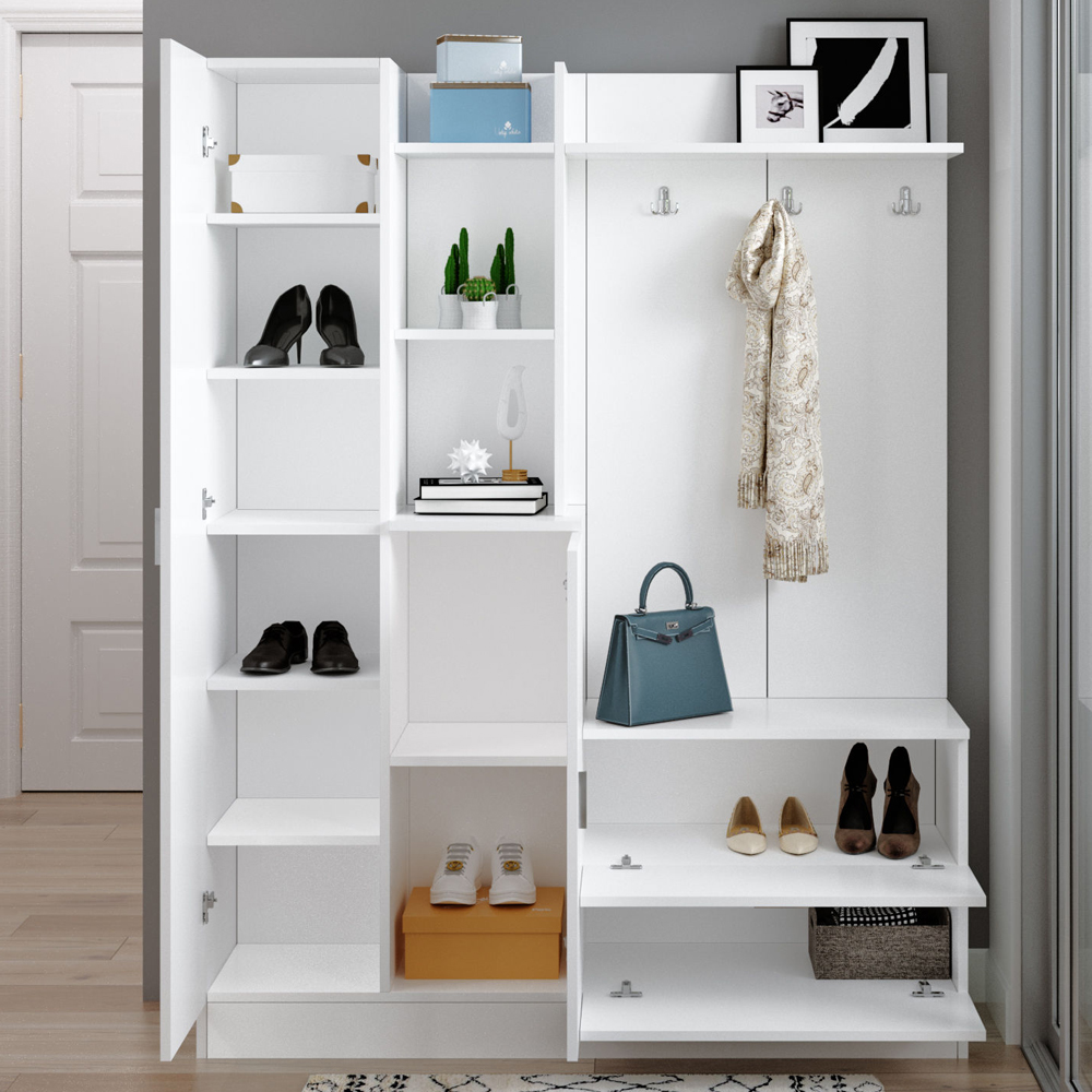 Davero Wooden Hallway Storage Cabinet With 1 Glass Door 2 Drawers In White