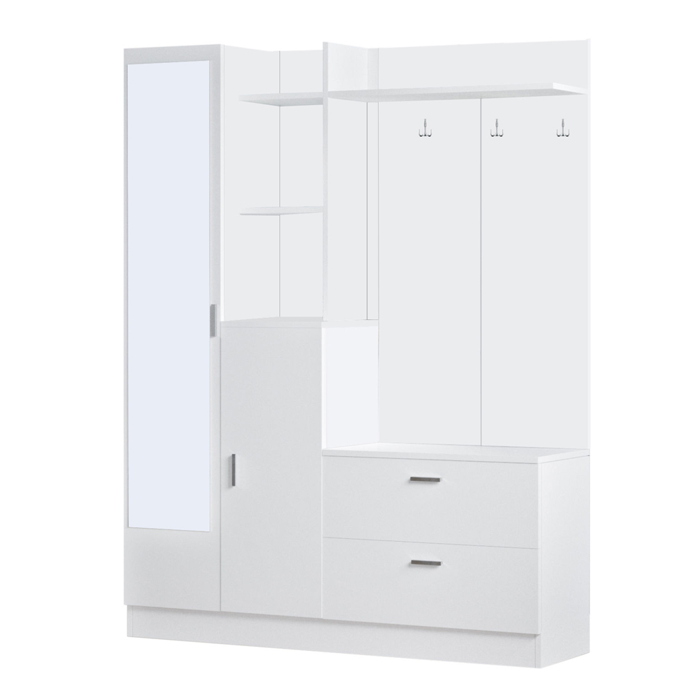 Davero Wooden Hallway Storage Cabinet With 1 Glass Door 2 Drawers In White