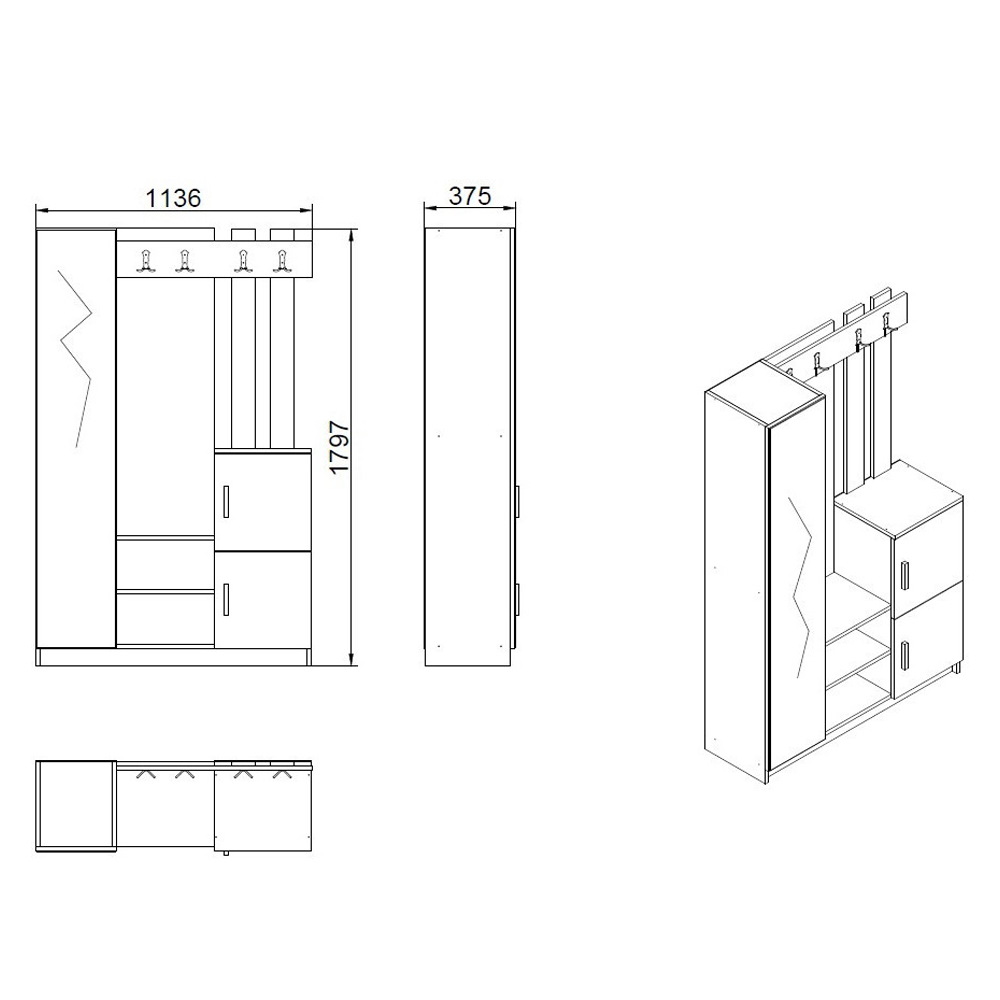 Davero Wooden Hallway Storage Cabinet With 1 Glass Door 3 Shelves In White And Atlantic Pine