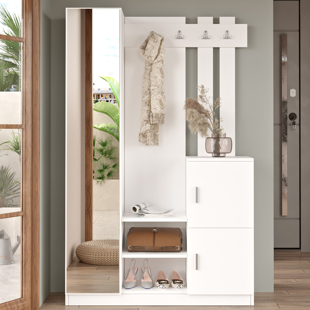 Davero Wooden Hallway Storage Cabinet With 1 Glass Door 3 Shelves In White