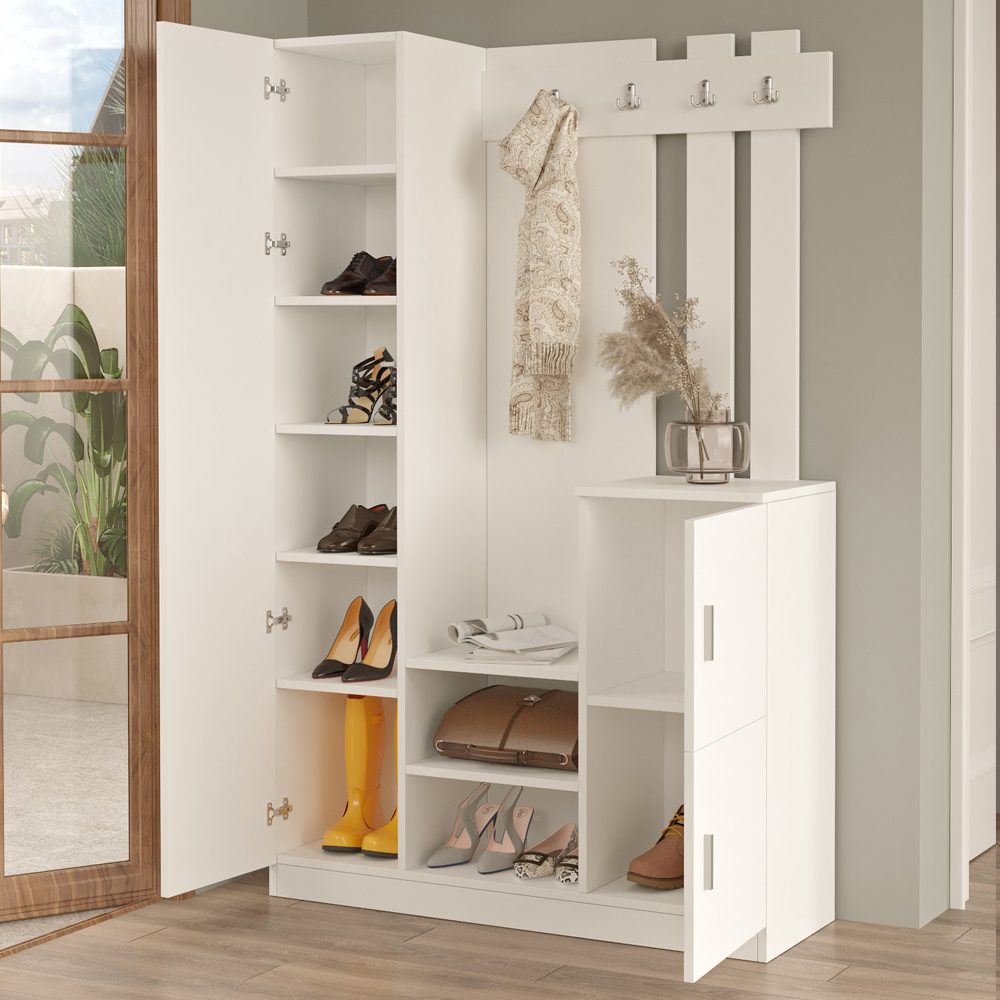 Davero Wooden Hallway Storage Cabinet With 1 Glass Door 3 Shelves In White